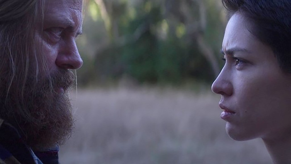 Nick Offerman as Forest and Sonoya Mizuno as Lily in Devs